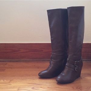 Brown Wedge Boots size 8 wide calf